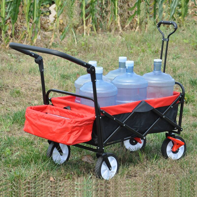 folding wagon Collapsible Outdoor Utility Wagon, Heavy Duty Folding Garden Portable Hand Cart, Drink Holder, Adjustable Handles