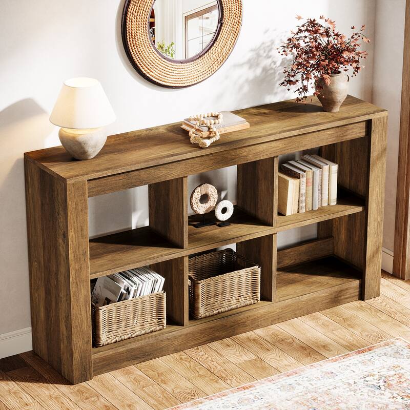 55-Inch Farmhouse Console Table with Storage, Narrow Long Sofa Table Behind the Couch - 55.12" L x 13.77" W x 33.46" H