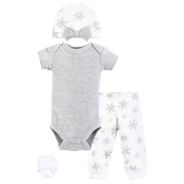 slide 1 of 1, Hudson Baby Girls Thermal Preemie Layette Set 4pc Short Sleeve Outfit, Snowflake, Preemie - Snowflake Short Sleeve Preemie - Snowflake Short Sleeve