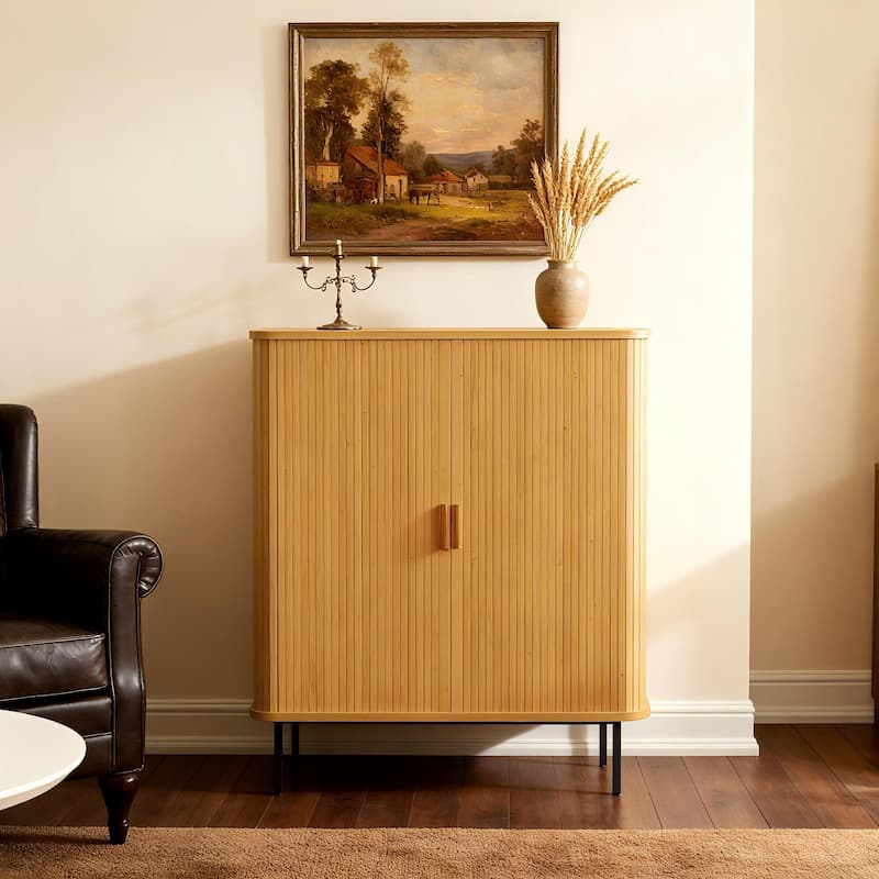 Fluted Wood Storage Cabinet with Tambour Doors - 46"x39"