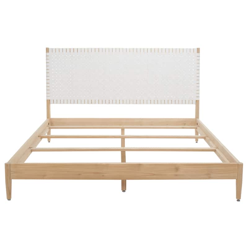 SAFAVIEH Couture Ludomila Leather Headboard Bed - White/Natural - King