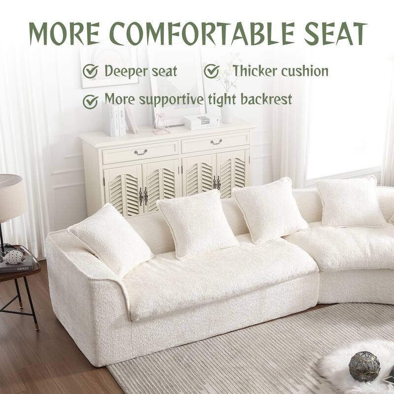 3 Seater Beige Chenille Sofa for Living Room with Unique Double Seat and Corner Design