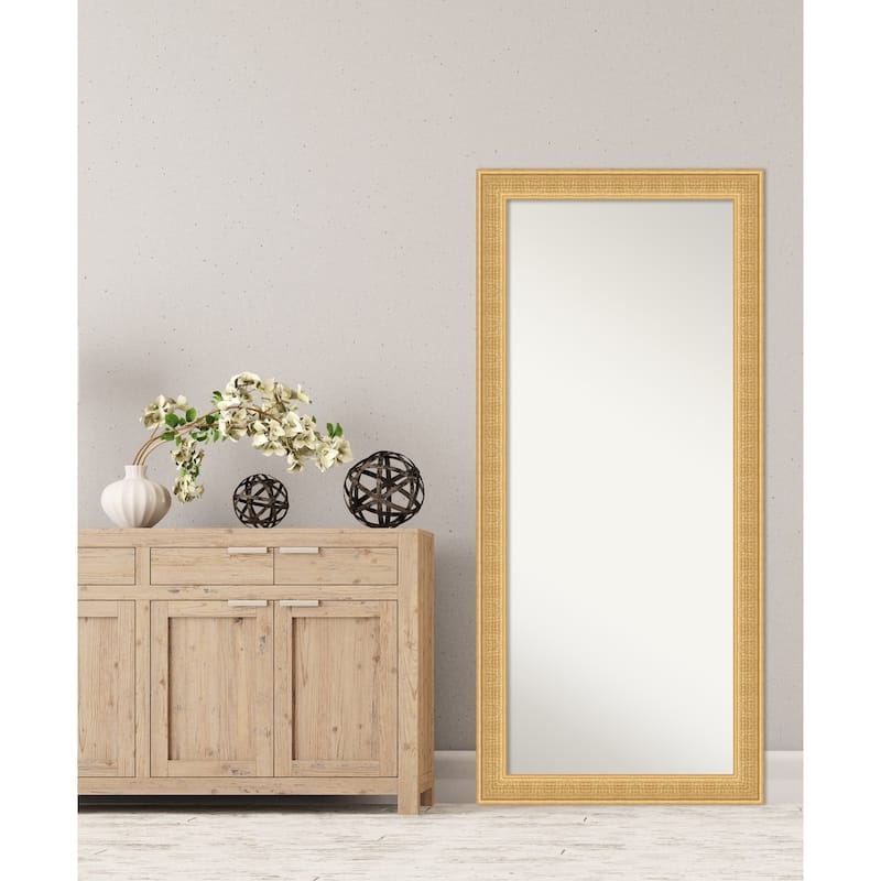 Trellis Non-Beveled Wood Framed Full-Length Floor Leaner Mirror - Trellis Gold - Glass Size 24x60