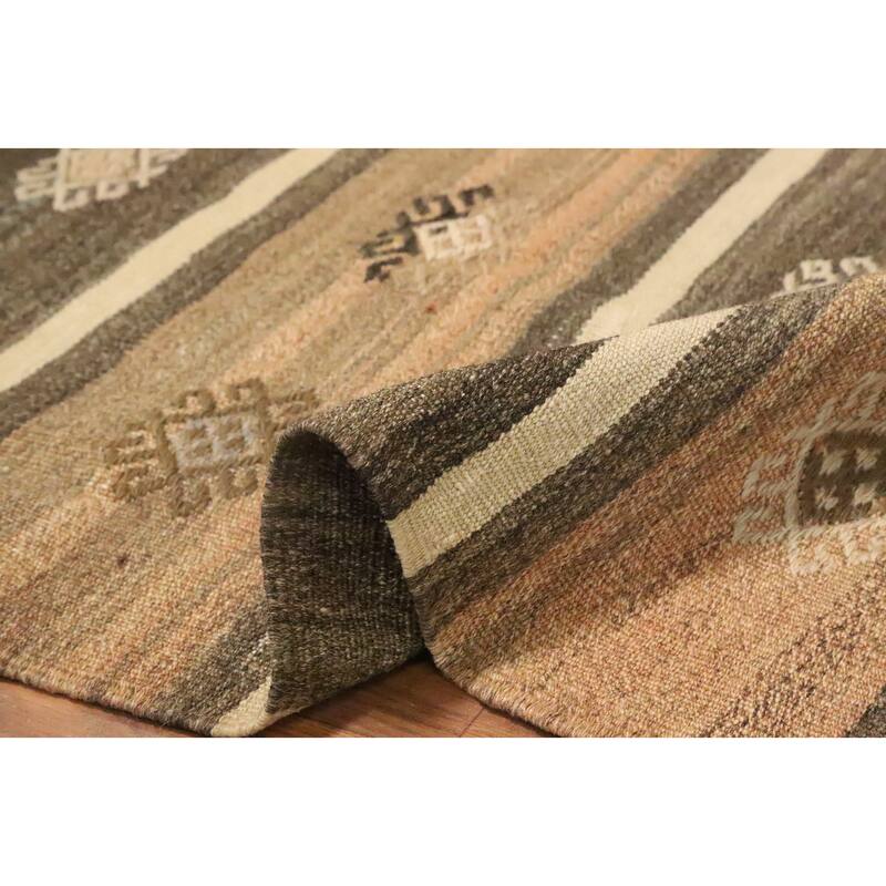 Hand Woven Oriental 100% Wool Carpet Southwestern Tribal Brown Kilim Area Rug - 10' 7'' X 5' 9''