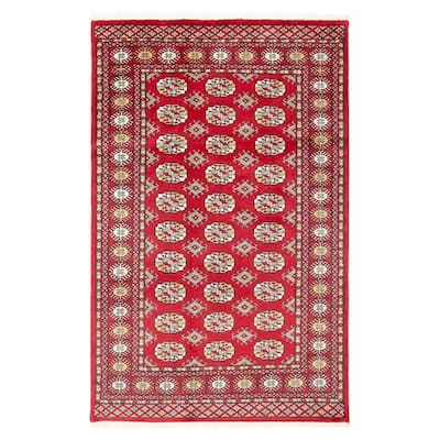 ECARPETGALLERY Hand-knotted Peshawar Bokhara Red Wool Rug - 4'0 x 6'3