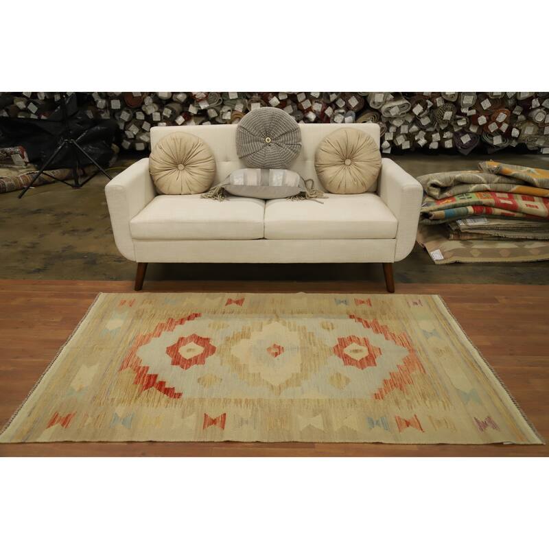 Hand Woven Oriental 100% Wool Carpet Southwestern Tribal Greys & Charcoal Kilim Area Rug - 6' 2'' X 3' 9''