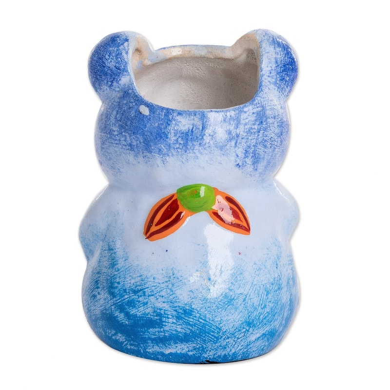 Novica Handmade Herbaceous Bear Ceramic Mini Flower Pot