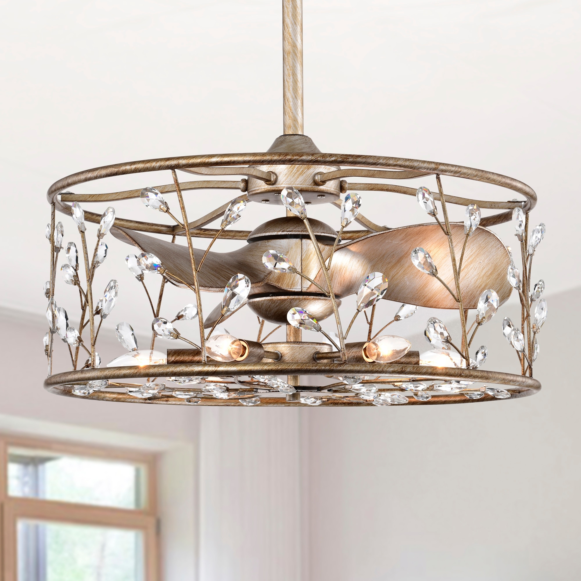 Warehouse of Tiffany Onyx Antique Gold Finish Modern-Contemporary Crystal Ceiling Fandelier
