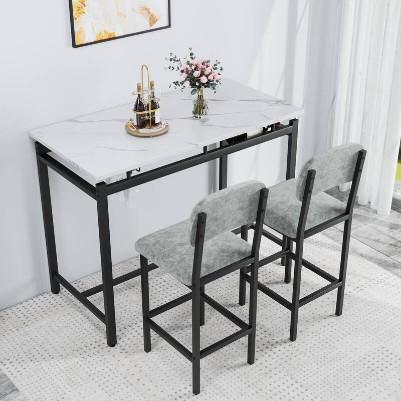 Modern 3-Piece Dining Set with Rectangular Table & 2 Upholstered Chairs