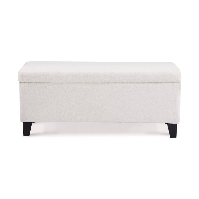 Storage Ottoman with Flip-Top Lid, Boucle Fabric & Birch Wood Legs