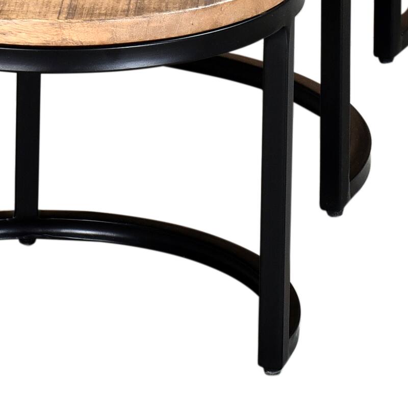 Rustic Modern Solid Wood and Iron 3pc Coffee Table Set - Natural and Black