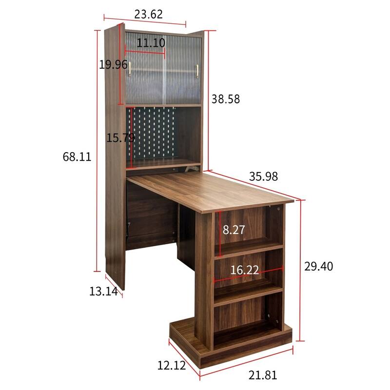 68.11"H Foldable Computer Desk Writing Study Table with Storage and Glass Doors