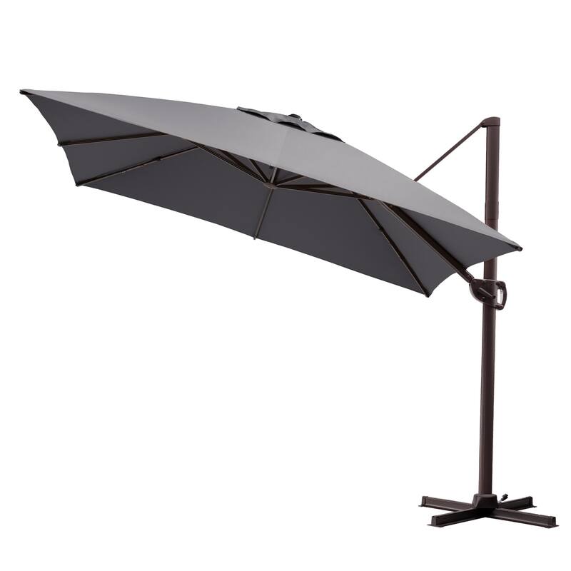 9 x11 FT LED Lighted Patio Cantilever Umbrella Double Top with Weighted Base