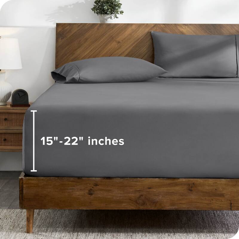 Bare Home Ultra-Soft Microfiber 22 Inch Extra Deep Pocket Fitted Sheet - Split Queen - Grey