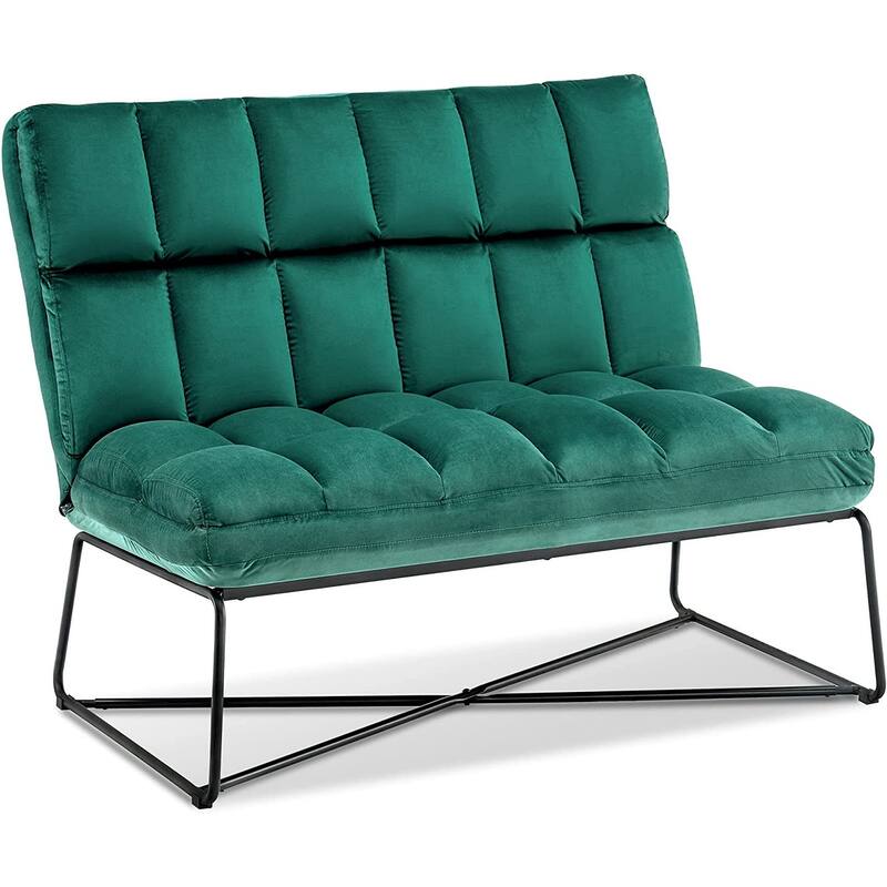 Mcombo Loveseat Sofa Couch, Mid-Century Velvet Armless Settee, 2-Seater Upholstered Bench for Living Room Bedroom 4018 - Dark Green