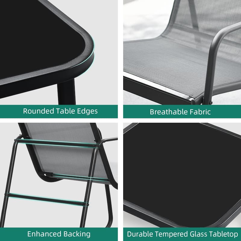 Moasis 3 Piece Rocking Patio Furniture Bistro Set with Chairs and Glass Table