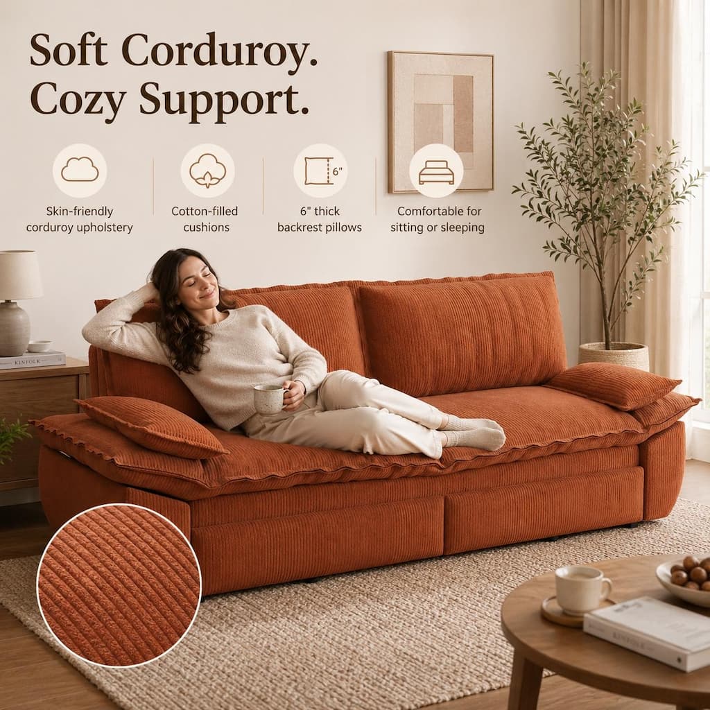 Homy Casa 73.2''/94.5" Queen/King Pull Out Sofa Bed, 3-in-1 Corduroy/Velvet Sleeper Couch
