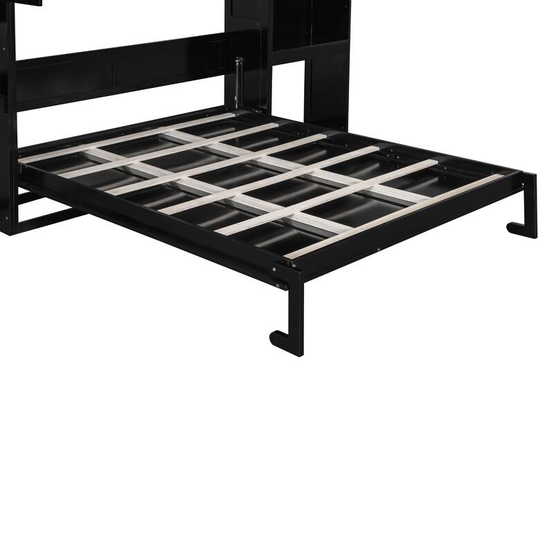 Roomfitters Queen Murphy Bed with Integrated Desk, Flip-Up Vanity and Storage Cabinets, Wall Mounted Sleeper, Espresso