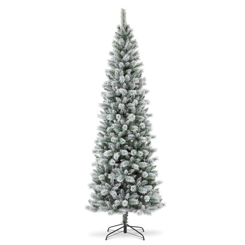 Glitzhome 6FT/7.5FT/9FT Warm White or Multi-Colored Pre-Lit Flocked Pine Artificial Christmas Tree