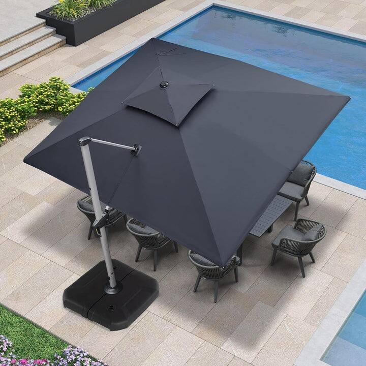 PURPLE LEAF Double Top 9x11/9x12/10x12/10x13ft Rectangle Umbrella Large Cantilever Outdoor Classic Umbrella - 10ft x 12ftGrey