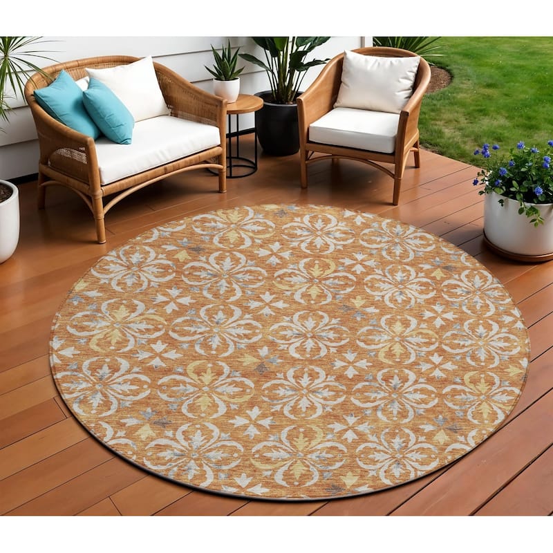 HomeRoots Floral Transitional Rectangle Outdoor Rug - 8' Round