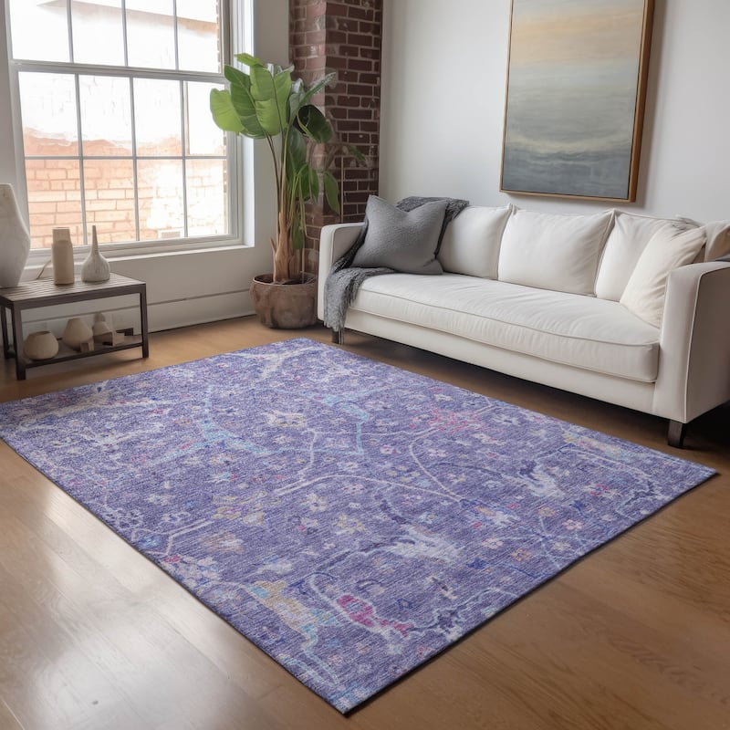 Machine Washable Indoor/ Outdoor Traditional Vintage Chantille Rug