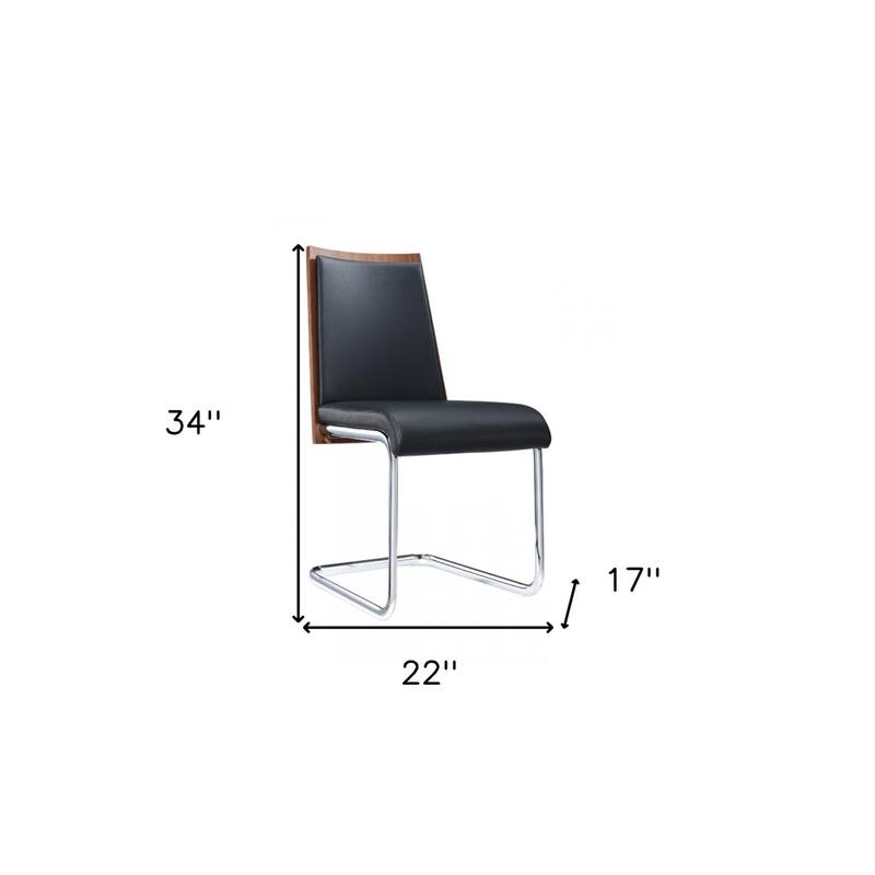 Black Faux Leather Dining Parsons Chairs with Silver Metal Legs Set of 2 - 22” L x 17” W x 34” H