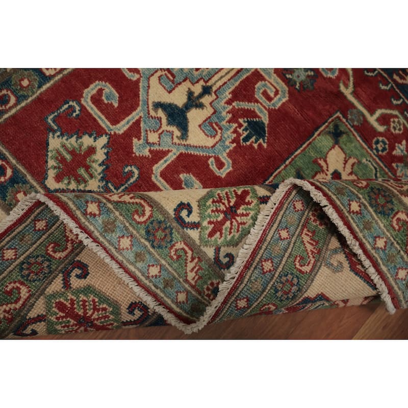 Hand Knotted Oriental 100% Wool Carpet Traditional Geometric Red Kazak Area Rug - 6' 10'' X 4' 11''