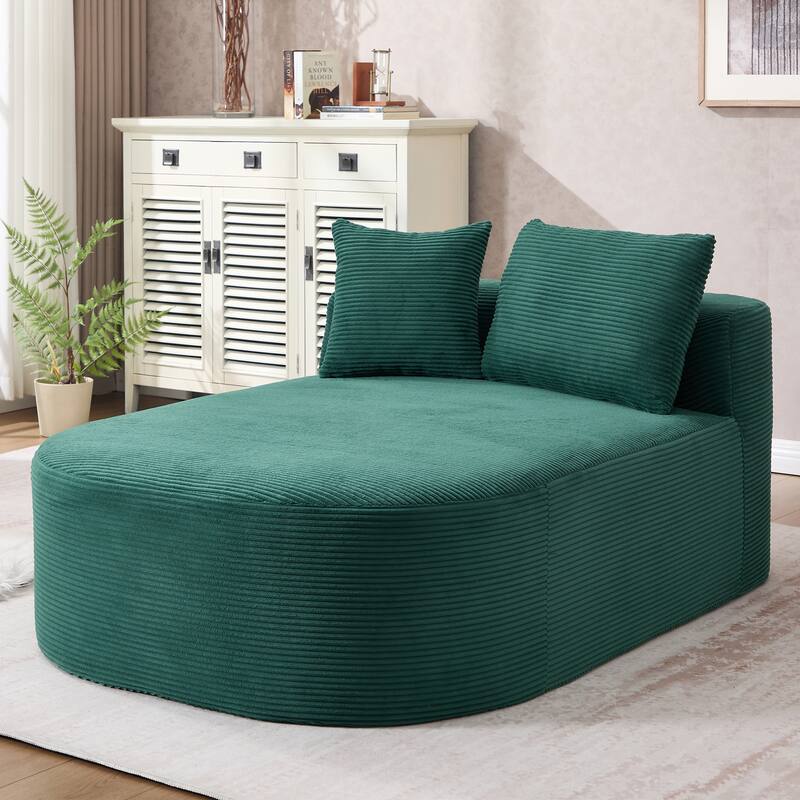 Roomfitters 67.5" Extra-Wide Chaise Lounge, Corduroy Boneless Sleeper Sofa with 46" Seat - Green