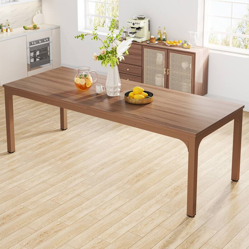 78.74 Inches Industrial Rectangular Dining Table with Heavy-Duty Metal Legs (Only Table) - Coffee Brown