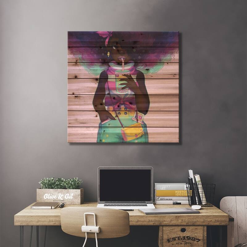 Boba Print On Wood by Geneva B - Multi-Color