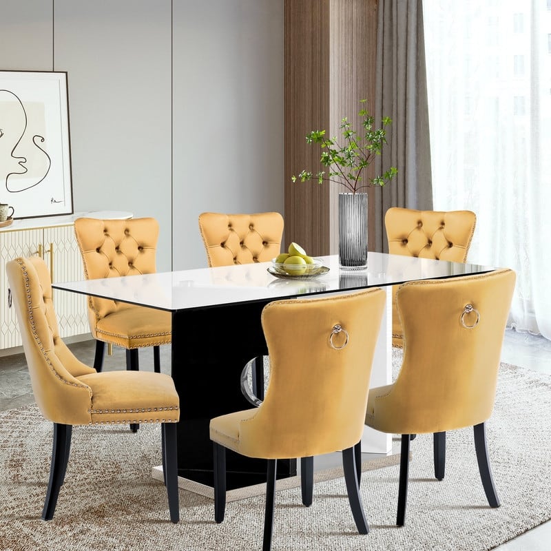Solid Wood Velvet Upholstered Dining Chair Set of 4