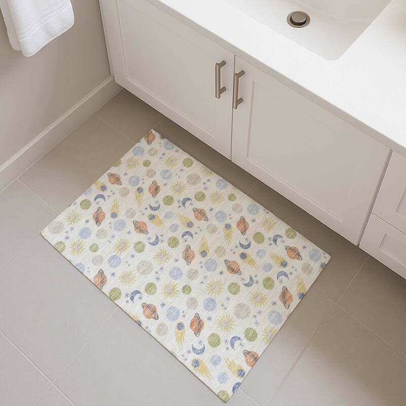 Machine Washable Indoor/ Outdoor Planets Comets Chantille Rug