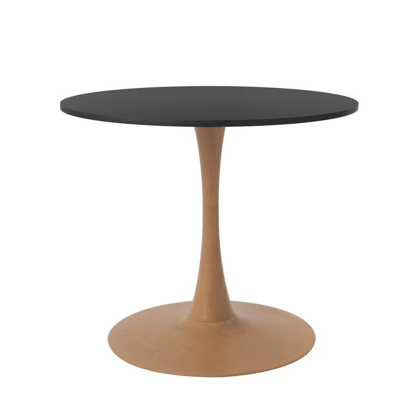 Bristol 24" Round Dining Table with MDF Top and Natural Wood Steel Pedestal Base for Modern Kitchen and Dining Room