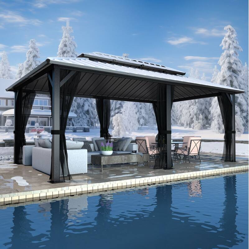 VEIKOUS Aluminum Double Hardtop Gazebo Pergola for Patio, Lawn, and Garden with Removable Netting