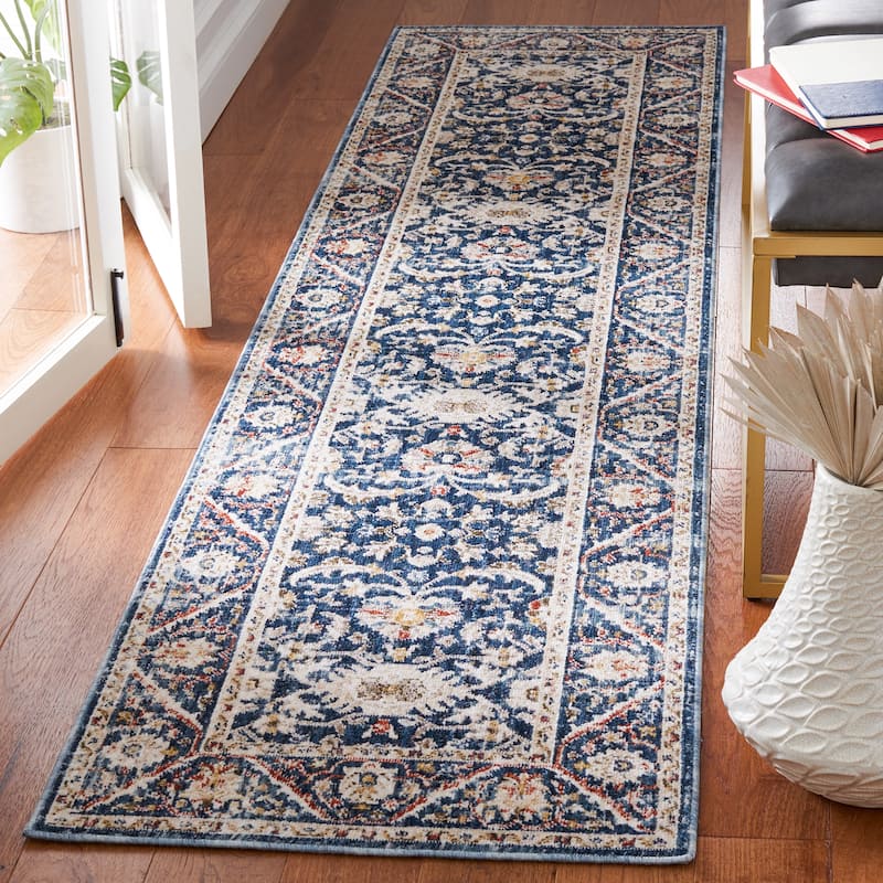 SAFAVIEH Olympia Niculina Abstract Rug - 2'3" x 9' Runner - Navy/Ivory