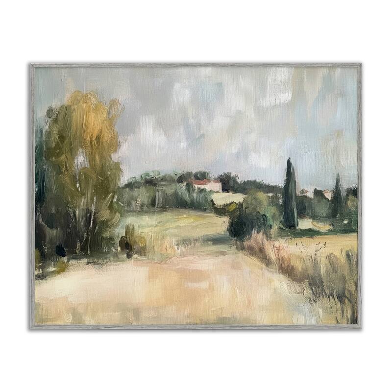 Stupell Hill Top House Landscape Framed Giclee Art Design By Petal Prints Design - 14 x 11 - Grey