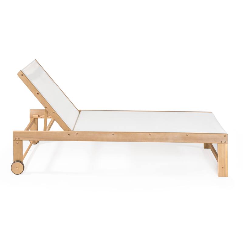 Barclay Coastal Modern Acacia Wood Mesh 3-Position Outdoor Chaise Lounge Set with Side Table, by JONATHAN Y