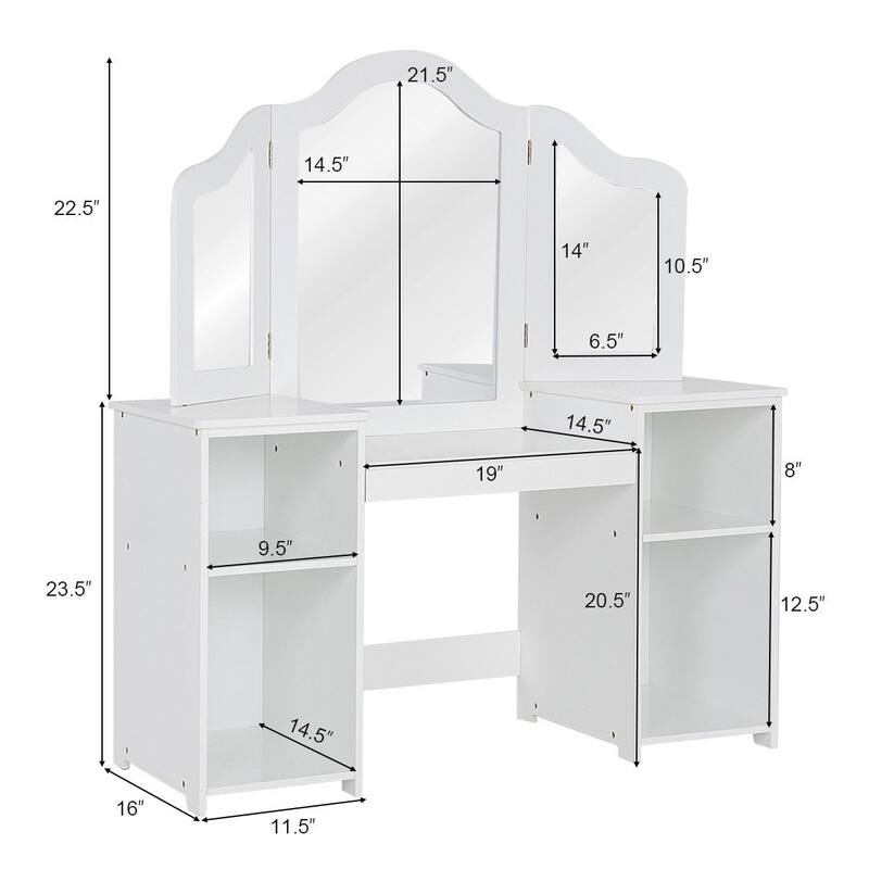 Costway Vanity Table Set Makeup Dressing Kids Girls Study Table Tri - See Details