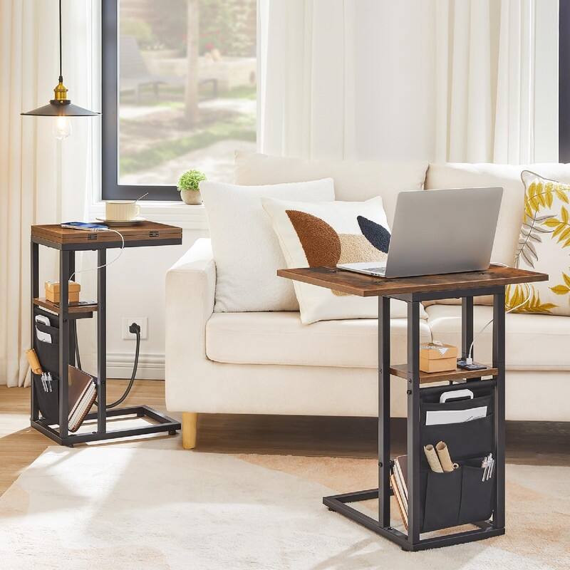 C Shaped Side Table with Charging Station - 20.5"D x 15.4"W x 24"H