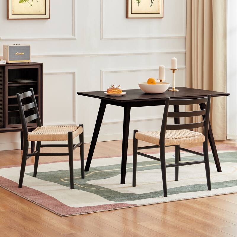 Dining Chairs Set of 2, Woven Rope Seat with Sturdy Metal Frame, Mid Century Modern Dining Room Chairs for Kitchen