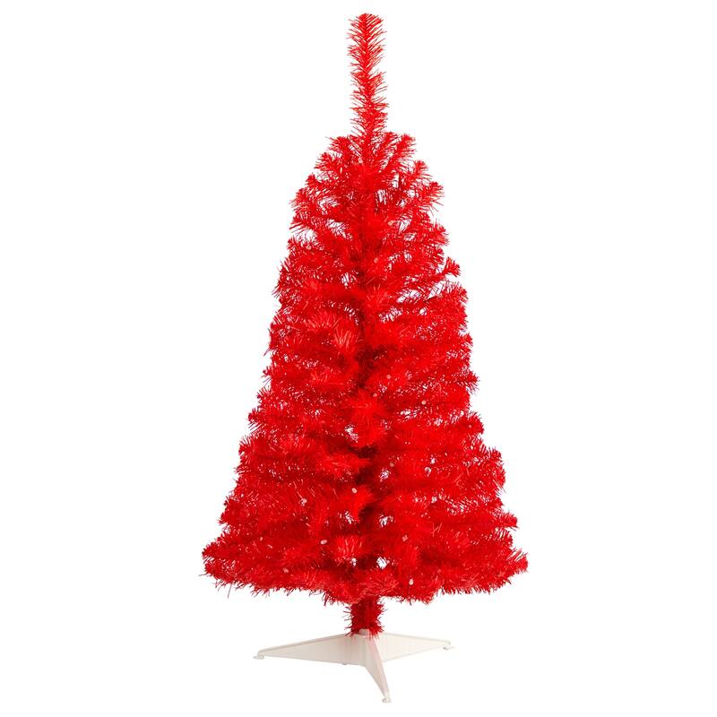 3ft. Red Artificial Christmas Tree with 50 LED Lights & 118 Branches - Bold Festive Holiday X-Mas Accent