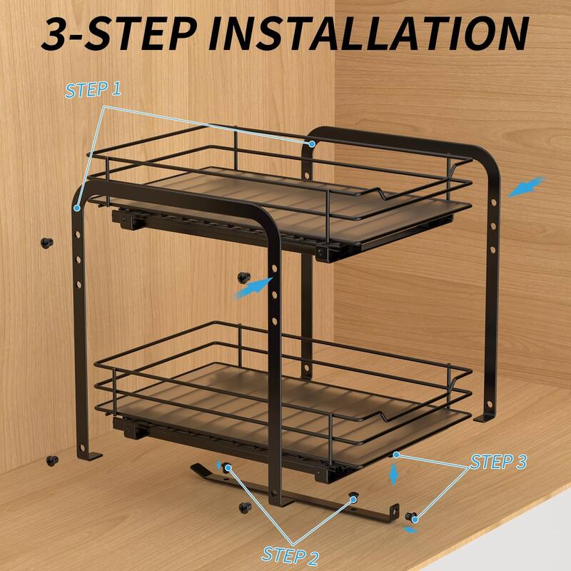 2-Tier Spice Rack, Pull Out Cabinet Organizer Spice Racks Height Adjustable Heavy Duty Metal Basket (7.5''Wx10.5''Dx9.5''H)