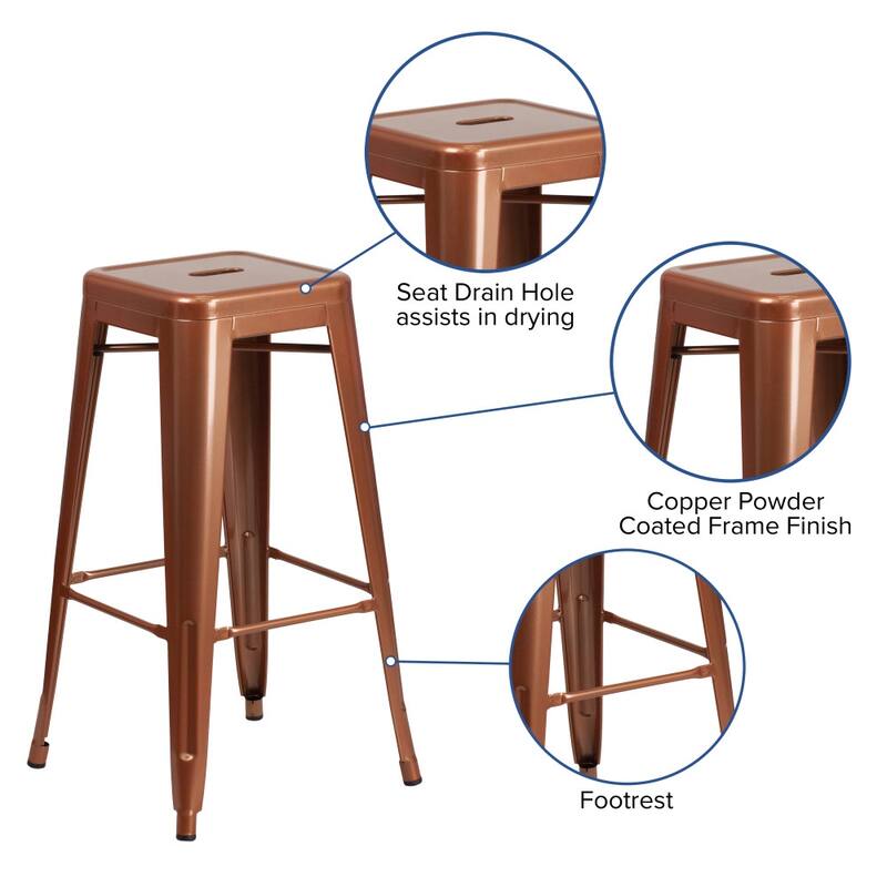 4 Pack 30" High Backless Metal Indoor-Outdoor Barstool with Square Seat