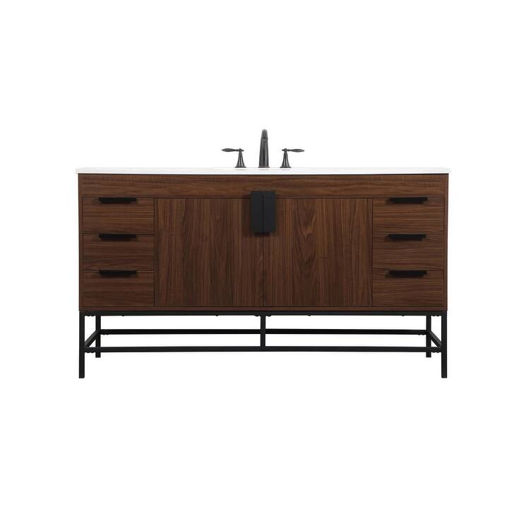 Elegant Lighting VF48860M Eugene 60" Free Standing Single Basin Vanity - Walnut - Wood Finish