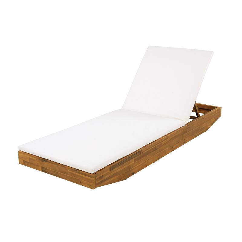 Christopher Knight Home - Outdoor Acacia Wood Chaise Lounge with Ergonomic 2-Fold Thin Water-Repellent Cushion - 79.6"L