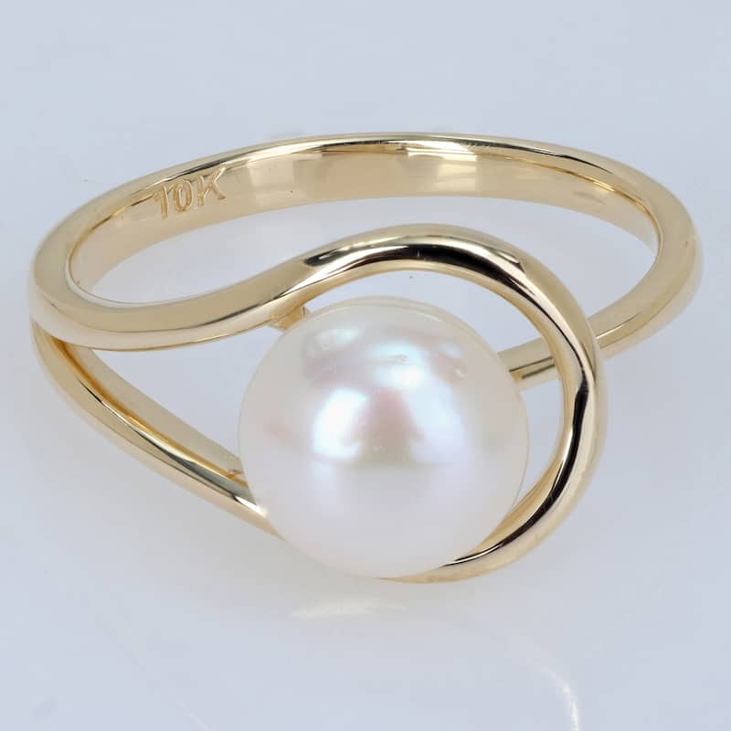 Miadora 8-8.5mm Cultured Freshwater Pearl Crossover Ring 10k Yellow Gold