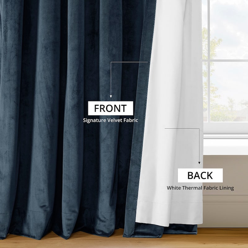 Exclusive Fabrics Signature Extra Wide Midnight Blue Velvet Blackout Curtain (1 Panel) - Luxurious Blackout Drapery