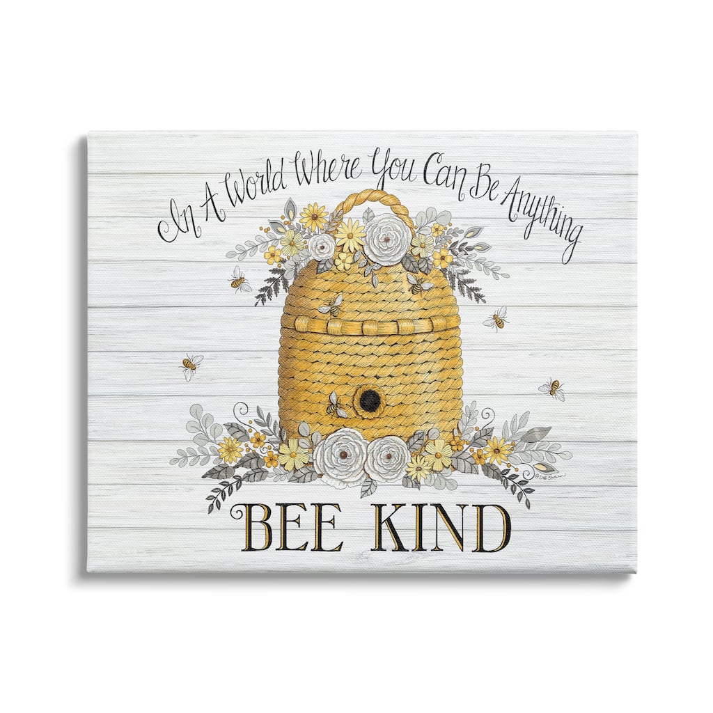 Stupell In A World Bee Kind Motivational Phrase Beehive Canvas Wall Art - Yellow