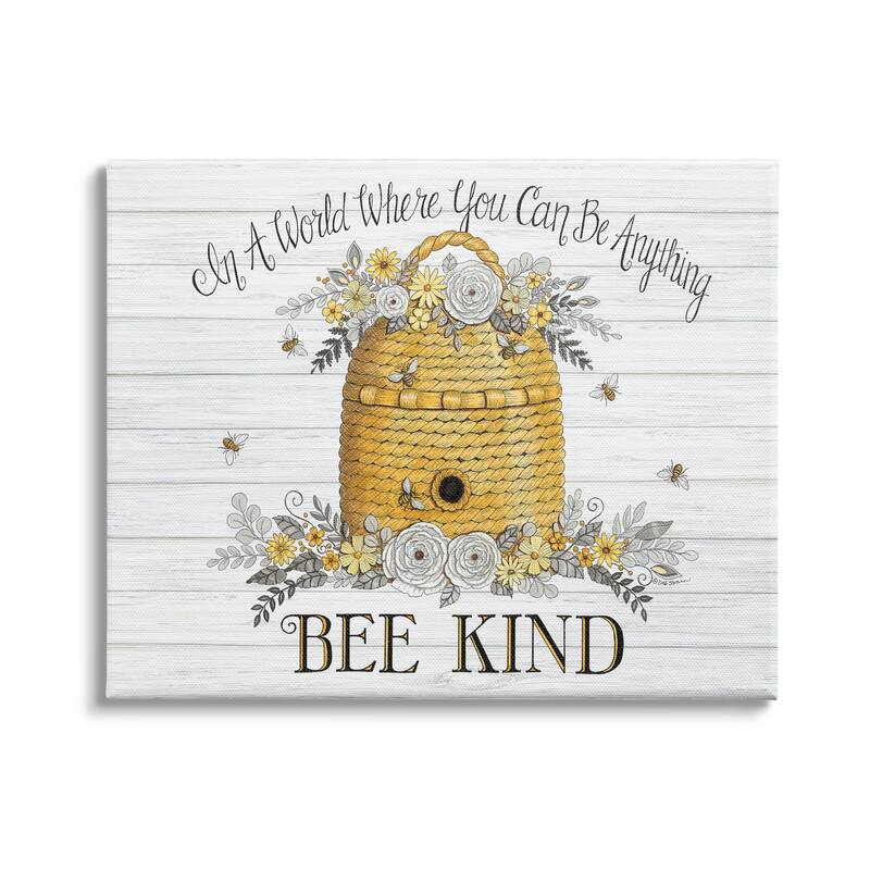 Stupell In A World Bee Kind Motivational Phrase Beehive Canvas Wall Art - Yellow - 40 x 30
